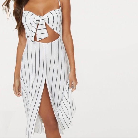 PrettyLittleThing Dresses & Skirts - Pretty Little Thing Striped Cutout Slit Midi Dress